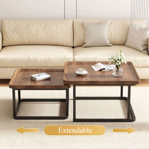 Mesa de centro cuadrada moderna de lujo (2 piezas), tablero de densidad, mesa auxiliar nórdica moderna multifunción, escritorio para sala de estar/dormitorio - Product Image 3