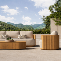 Ensemble de canapés de jardin de luxe, canapés d'extérieur modernes pour hôtel, canapé en bois en forme de L, meubles de patio en teck, ensemble de jardin imperméable et résistant au soleil