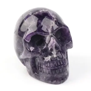 Ym — crâne en cristal sculpté à la main, améthyste, pierre de guérison, vente en gros