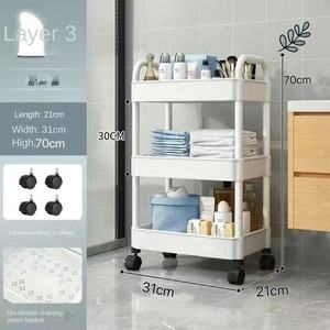 Étagère de rangement sur roulettes à trois niveaux en plastique rotative amovible pour cuisine, chambre, salle de bain, toilettes, collations pour bébé - Product Image 5