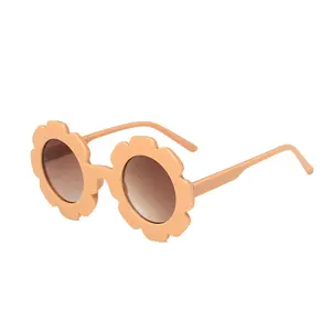 新款可爱圆形太阳花金属铰链儿童墨镜UV400圆形向日葵儿童太阳镜