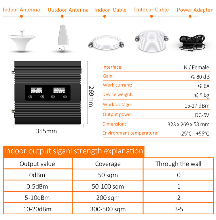 ATNJ 2G 3G 4G booster tri band 900/1800/2100MHz phone signal booster repeater with two LCD display