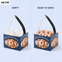 Boîte de transport en carton à ouverture supérieure avec poignée imprimée, fond à fermeture à pétales, pour donuts, pâtisseries, snacks, emballage à emporter