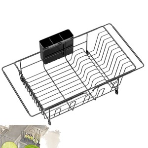 Escurridor de platos extensible tamaño L, ajustable para encimera de cocina, con soporte para tenedores y tazas - Product Image 2