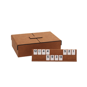 Mini <span class=keywords><strong>juego</strong></span> <span class=keywords><strong>Rummy</strong></span> Cube de viaje para adultos y niños, <span class=keywords><strong>juego</strong></span> de mesa <span class=keywords><strong>Rummy</strong></span> Tile en estuche de cuero con estantes de cuero y 106 azulejos - Product Image 4