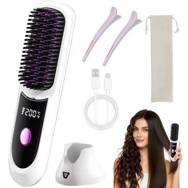 Cordless Hair Straightening Comb Type-C Dual-mode Charging LCD Display Thermostatic Control and Ion Care