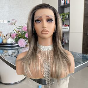 Peluca CARKIRA 13x4 con Frente Transparente, Línea de Cabello Escandinava, Color Castaño Ceniza, 16 Pulgadas, Ondulada Lisa y Sedosa, Resistente al Calor, sin Pegamento, Estilo Francés - Product Image 1