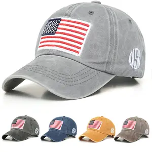 निर्माता ठोस रंग यूनिसेक्स धुले सूती ध्वज बेसबॉल क्लासिक यूएसए कढ़ाई टोपी टोपी