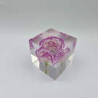 Kubus Resin Bening dengan Bunga Anyelir Asli yang Diawetkan, Penahan Kertas Resin Bunga Asli untuk Hadiah Kerajinan Dekoratif Hari Ibu