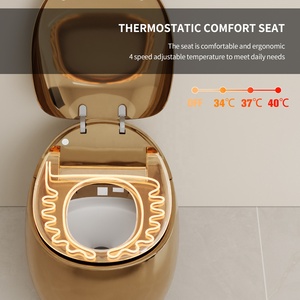 Inodoro inteligente moderno con bidé gris, forma de huevo, trampa en <span class=keywords><strong>S</strong></span>, control remoto automático y control de voz con IA. - Product Image 4