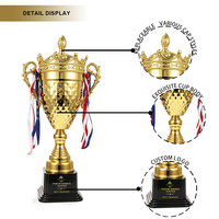 Trofeo de Campeonato Personalizado de Metal Dorado con Diseño de Corona, Tamaño Grande (44/49/55 CM), Impresión Tipográfica, Marca De Mo, Evento Deportivo