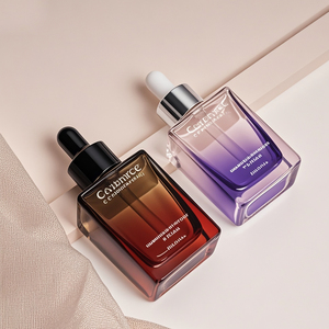 30ml 50ml 100mL Rectángulo cuadrado plano Lujo Cuentagotas Barba Botella de aceite Botellas de aceite esencial de vidrio de color degradado para aceite corporal - Product Image 1