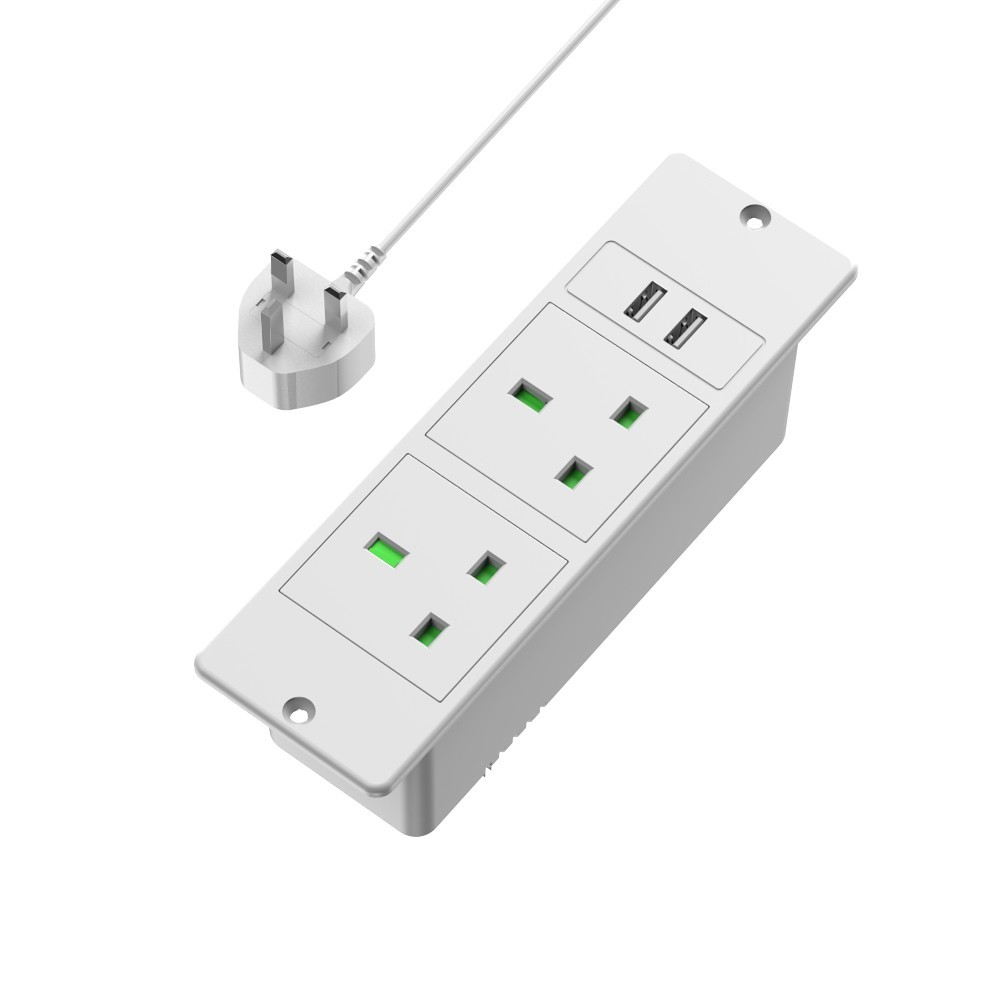 สีขาว-2*ปลั๊กไฟ AC+2*USB-A-UK
