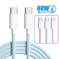 Nouvelle arrivée câbles de données chargeurs en gros adaptateurs type C câble de charge rapide USB 2.0 C-C câble tressé pour chargeurs de téléphone portable