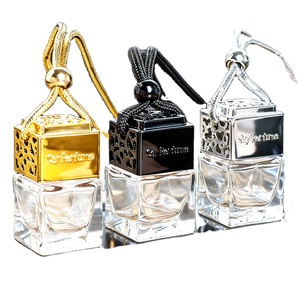 8ML Square Glass <b>Car</b> Perfume <b>Diffuser</b> <b>Bottle</b> Empty Air Freshener Pendant with Metal Cap - Product Image 1
