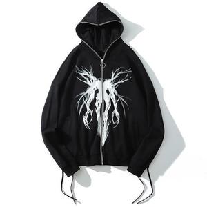 <span class=keywords><strong>Sweat</strong></span> à capuche <span class=keywords><strong>zippé</strong></span> oversize gothique pour homme, <span class=keywords><strong>sweat</strong></span>-shirt à capuche printemps-automne, sweats à capuche graphiques épine noire avec fermeture éclair en métal - Product Image 1