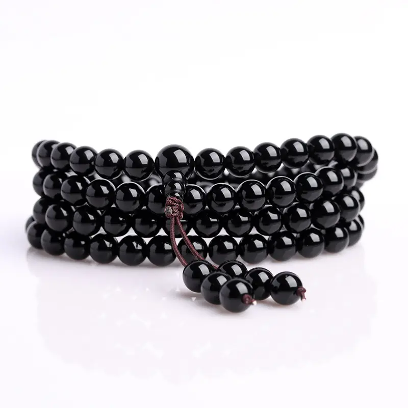 Vente en gros d'obsidienne naturelle 108 perles bouddhistes perles de bracelet multi-cercles pour hommes et femmes bracelet collier