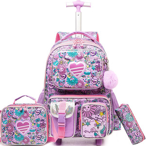 <b>Wheeled</b> <b>Backpack</b> with Zipper Closure Fashion Waterproof Polyester Material for Boys and Girls Primary School Students - Product Image 1