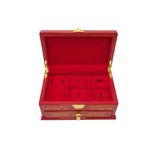 Red Lacquered Wooden Jewelry <b>Box</b> With <b>Drawer</b> Rectangular Multifunctional <b>Storage</b> For Jewelry Gift Packaging - Product Image 1