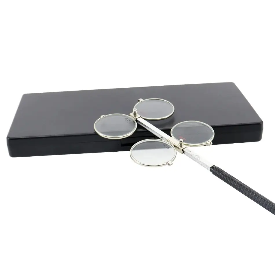 Üst sınıf optik ayarlanabilir PD ölçekli bakır 4-Lens onay testi Metal oftalmik Flipper ile siyah sert çanta