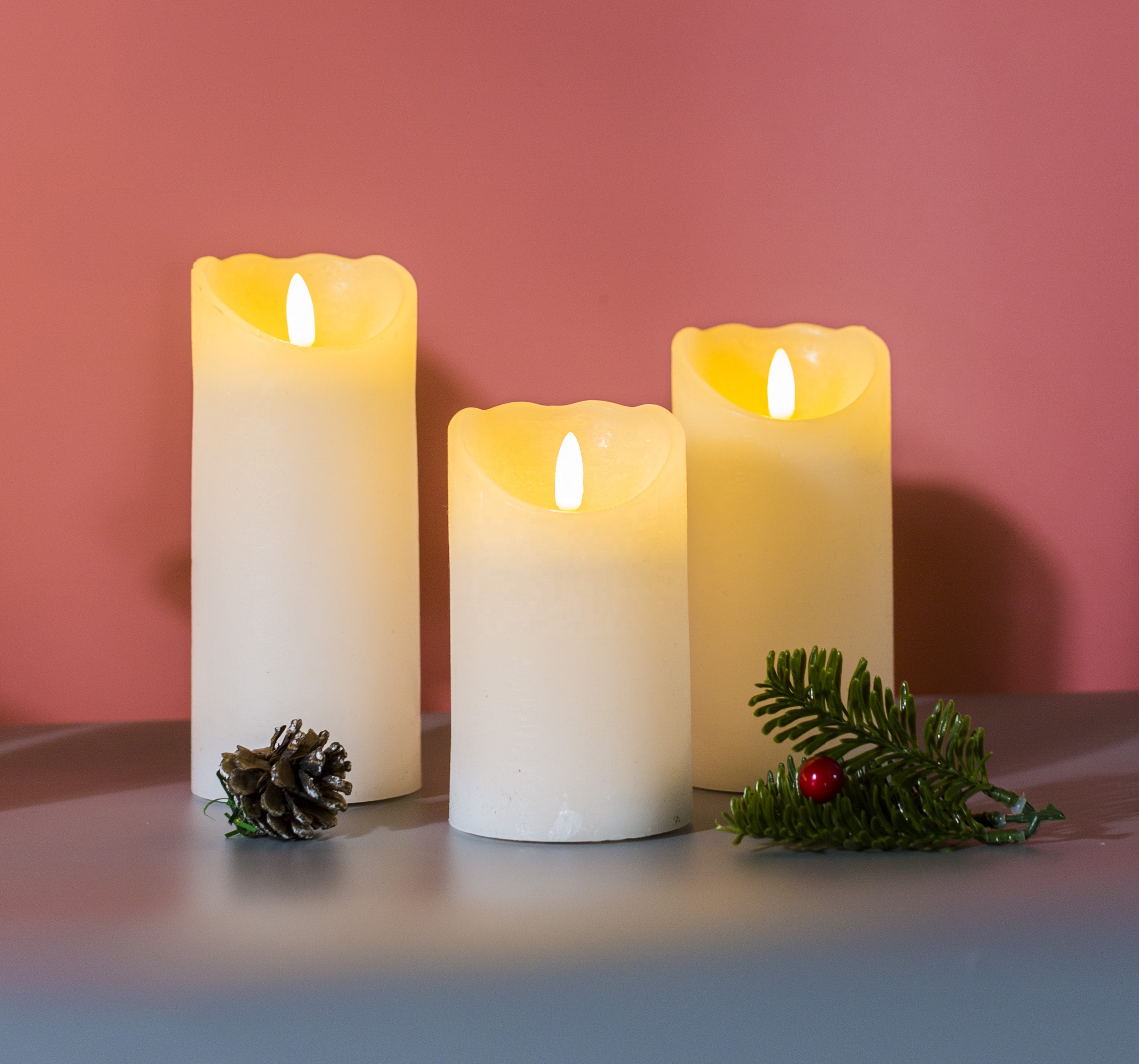 3 pièces/ensemble 3d vraie cire à piles mèche mobile sans flamme bougies led électrique bougie décoration de la maison