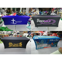 Nappe de table en polyester imperméable et extensible avec logo imprimé par sublimation personnalisée pour salon professionnel