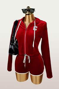 Ensemble de survêtement pour femme Viviblook Z1011ST, veste zippée à capuche, haut et short, ensemble décontracté sportif 2 pièces - Product Image 2