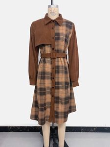 Europeo y americano nuevo Otoño Invierno estilo Retro vestido moda Plaid Patchwork vestido para mujer - Product Image 5