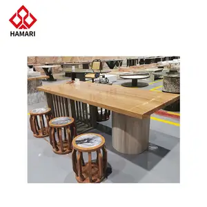लकड़ी और पत्थर का संयोजन स्मार्ट फर्नीचर संगमरमर कृत्रिम पत्थर कॉफी टेबल पत्थर की कुर्सी