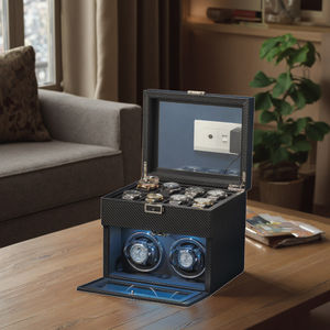 ハイエンドデュアルレイヤーPUレザー収納ケース新しい炭素繊維機械時計包装箱2スロット + 8腕時計 - Product Image 2