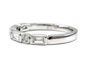 Antique Design Milgrain Fine Jewelry 18k White Gold High Quality Baguette Round Diamond Couple Wedding Band Rings Set for Women - Product Image 3