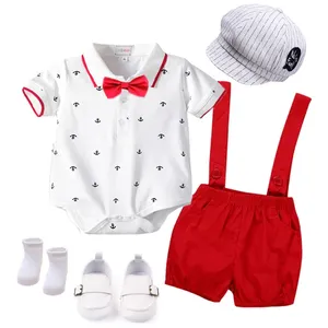 Traje de Navidad de diseño personalizado para bebé, conjunto Formal de 3 a 6 meses con pajarita, zapatos, sombrero, conjuntos de ropa populares para niño pequeño