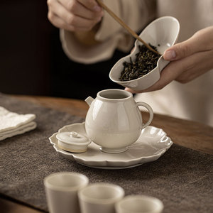 Guanlan Chinese Handmade Wood Ash Ceramic Teapot Round With Lid Small Kung Fu <b>Tea</b> <b>Set</b> For Afternoon <b>Tea</b> - Product Image 2