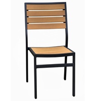 Ensemble de meubles de restaurant pour intérieur et extérieur, café, bistrot, résistant aux intempéries, durable, en aluminium, plastique, bois, métal, aspect teck synthétique, tables et chaises