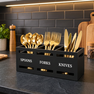 Porte-couverts en métal à 3 compartiments, organisateur de couverts sur pied pour la cuisine - Product Image 3