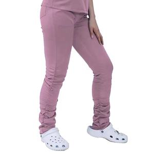 Solid Floral <strong>Purple</strong> Stretch Medical <strong>Scrubs</strong> Sets Nurse Hospital Uniforms Sets With Cotton 3x Scissor Pockets Stacked Jogger Pants - Product Image 5