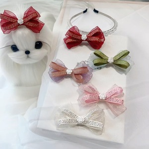 Pinzas para el pelo de mascotas estilo francés, pinzas con lazo BB para perros Maltese Yorkshire, accesorios con cinta blanca y diseño de rosa - Product Image 4