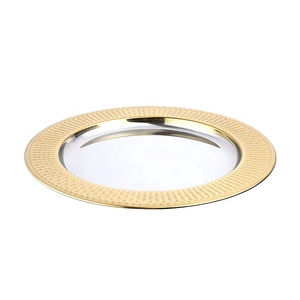 Plaques chargeur pour dîner de mariage, 8 pièces, en acier inoxydable, 30/33/35cm 13 pouces, bord doré brillant, <span class=keywords><strong>Base</strong></span> dorée - Product Image 2