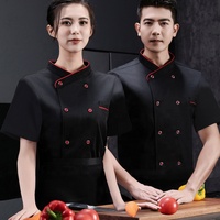 Haut de gamme été Polyester coton français Chef uniforme à manches courtes veste pour hommes femmes pour cuisine utilisation cuisson gâteau décoration