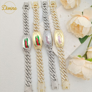 Pulsera Religiosa Gruesa de Plata 14k con Zirconia, Diseño Único de Dios de la Muerte de Guadalupe con Guadaña, Estilo Punk Popular, Tres Tonos Oro Laminado - Product Image 3