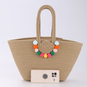 Túi xách đi biển mùa hè dành cho nữ, chất liệu dây thừng cotton, túi đeo vai đi nghỉ mát, túi hình bánh bao, túi đeo vai bằng dây thừng cotton dệt tay, túi xách thời trang - Product Image 5