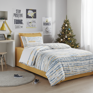 Parure de lit Dashon jaune en coton, housse de couette simple, drap-housse pour chambres d'adolescents, ensemble moderne rayé King 7 pièces pour la maison Noël - Product Image 3