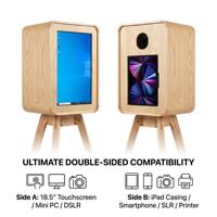 Photomaton en bois de chêne pour iPad 12,9 pouces avec support d'imprimante et flight case pour fêtes et événements