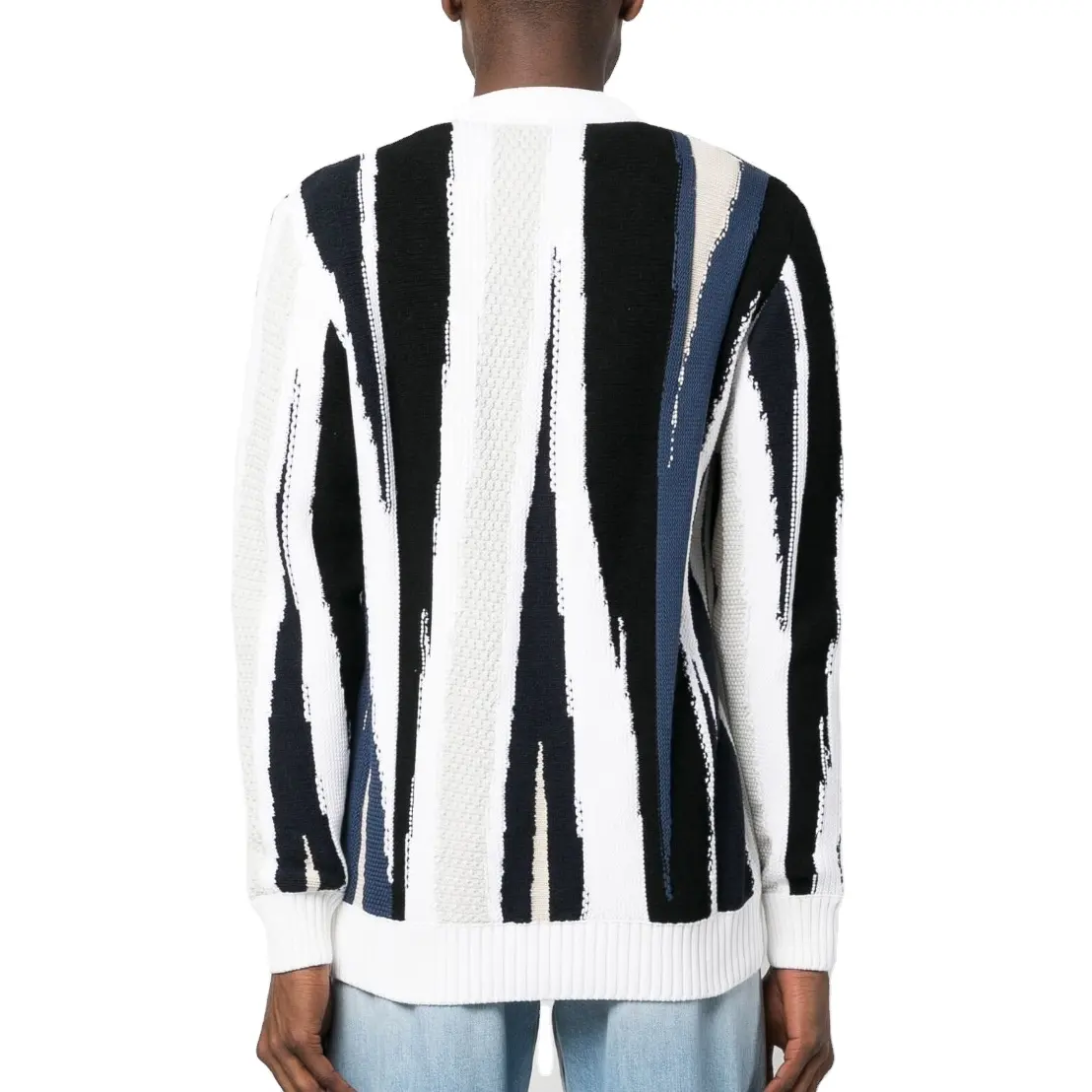 OEM ODM Logo Custom Pattern Jacquard Buckle Cardigan V Neck Knitted Jacket Men Knitted Sweater