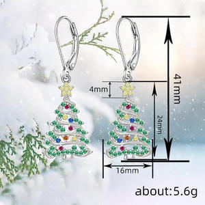 Pendientes de árbol de Navidad de aleación plateada para mujer, pendientes tipo candelabro con cristales de imitación, joyería de regalo para las fiestas - Product Image 5