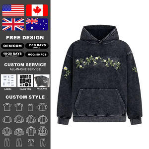 Sudadera con Capucha KingSen para Hombre, 100% Algodón, Estilo Sólido, Lavado Ácido, Logotipo Bordado, Ropa Urbana de Invierno - Product Image 1