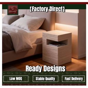 โต๊ะข้างเตียงสไตล์โมเดิร์นมินิมอล GOLDKING ขนาดสั่งทำ สีเบจ ทำจากหิน สำหรับห้องนั่งเล่นและห้องนอน - Product Image 1