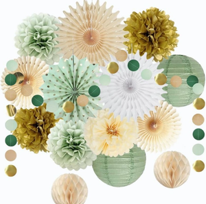 Set de Decoración para Bebé con Pancarta Unisex 'Oh Baby', Farolillos de Papel, Globos de Confeti <span class=keywords><strong>Verde</strong></span> Salvia y Dorado para Bautizo, Cumpleaños y Fondo de Decoración - Product Image 2