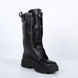 Bottes de pompier longues en cuir personnalisées avec logo DFF0115, avec bordure réfléchissante grise haute visibilité, bottes de sécurité - Product Image 2