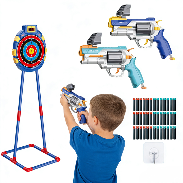 KSF Electronic Shooting Targets Toys Round Digital Scoring Game Kit with 2 Foam Dart Blaster Toy Guns for Kids